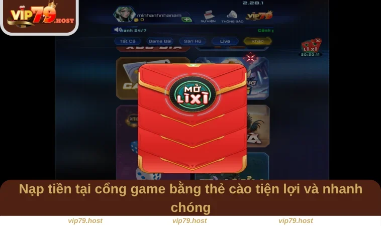Nạp tiền tại cổng game bằng thẻ cào tiện lợi và nhanh chóng